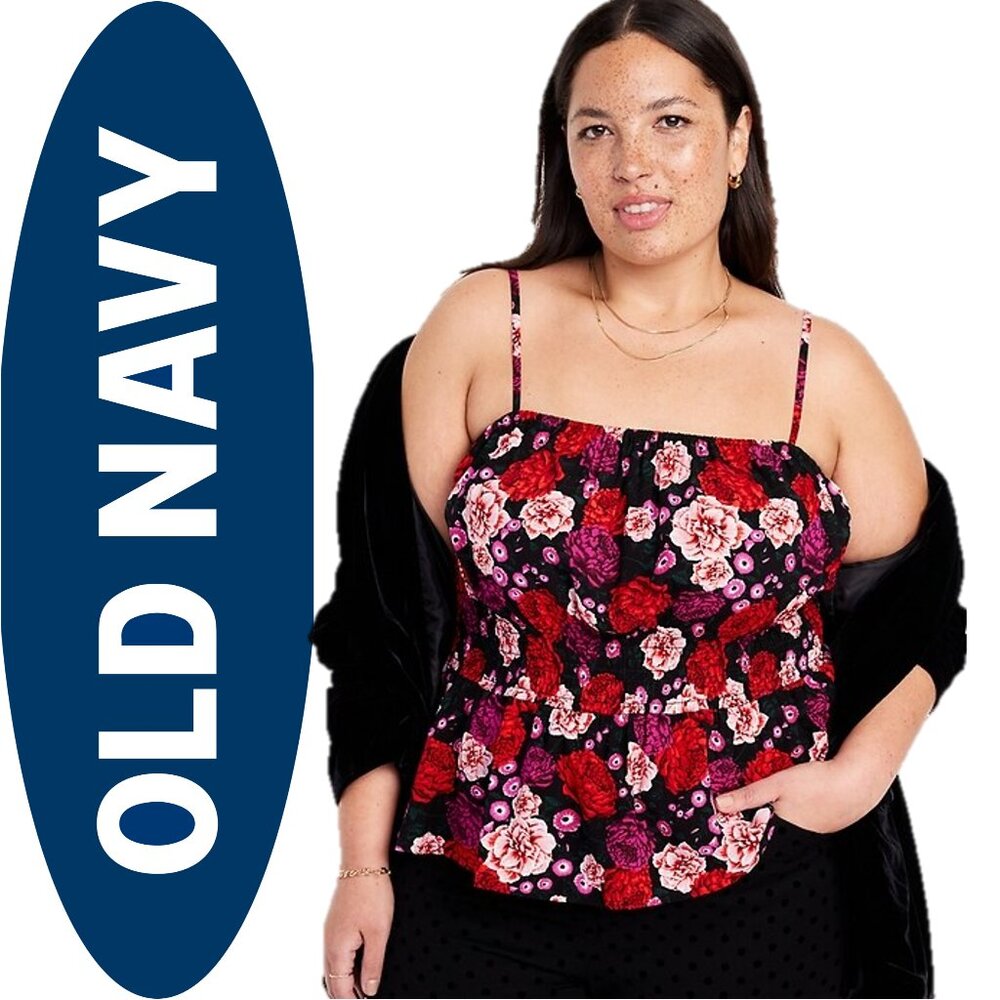 Old Navy red multi-floral cami top (L) - NWOT